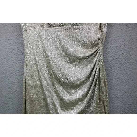Chaps Metallic Gold Side Rouched Dress-Size 16-Shimmery-Evening-Lined - Picture 3 of 10